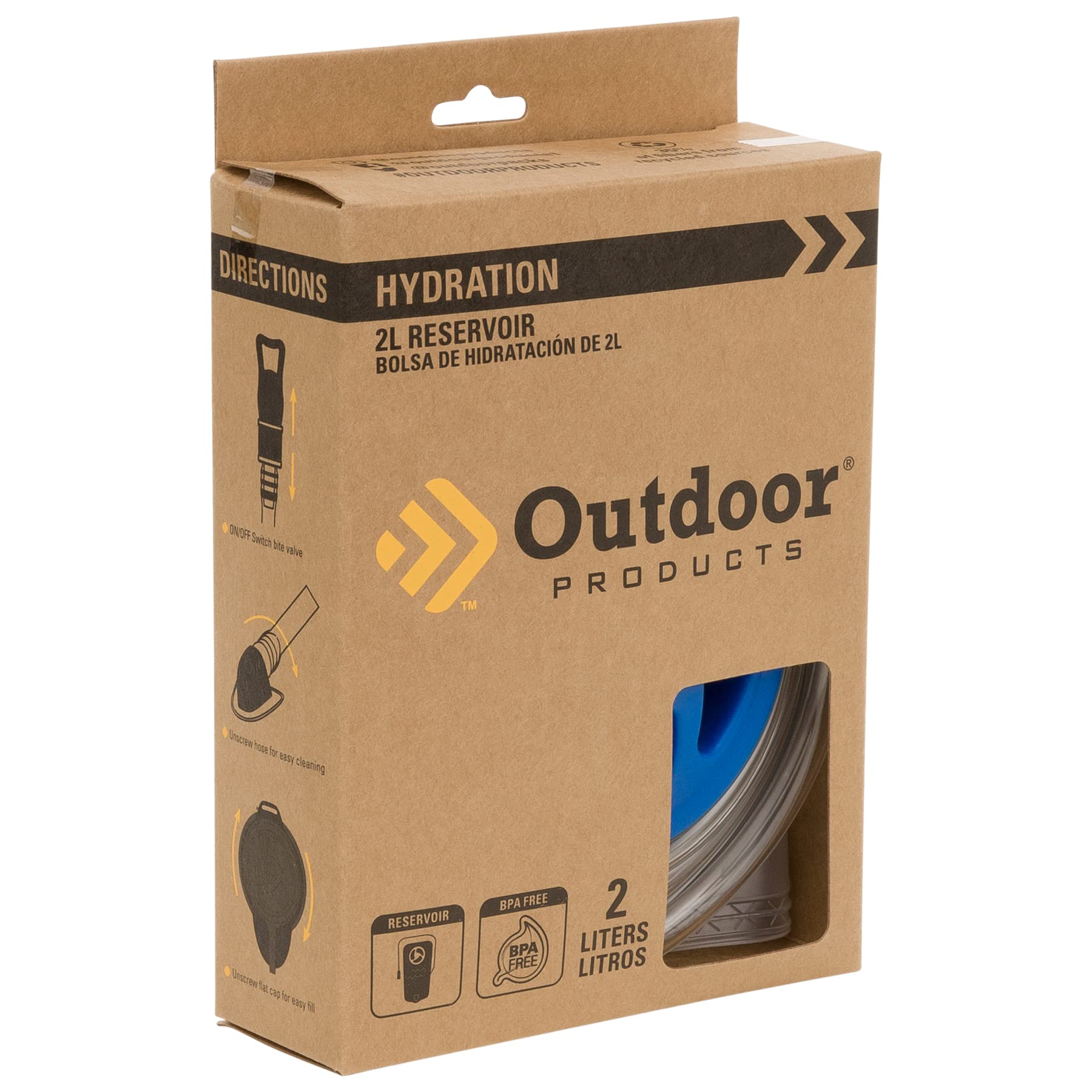 Outdoor Products 2L hydration reservoir low-profile cap fits most packs.