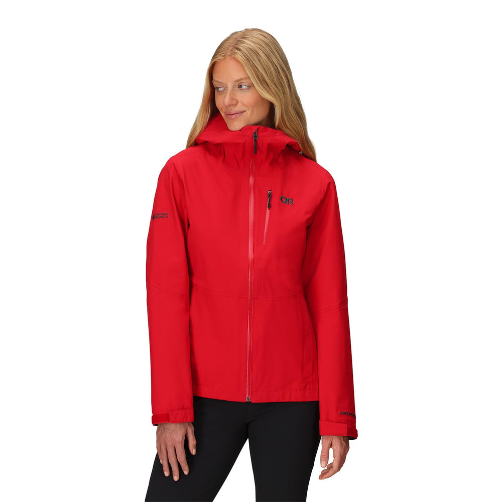 Outdoor Research Aspire 3L jacket front-zip detail delivering waterproof protection for rain showers
