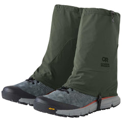 Outdoor Research Bugout Ferrosi Thru gaiters, green, attached to boots for insect protection and reliable fit