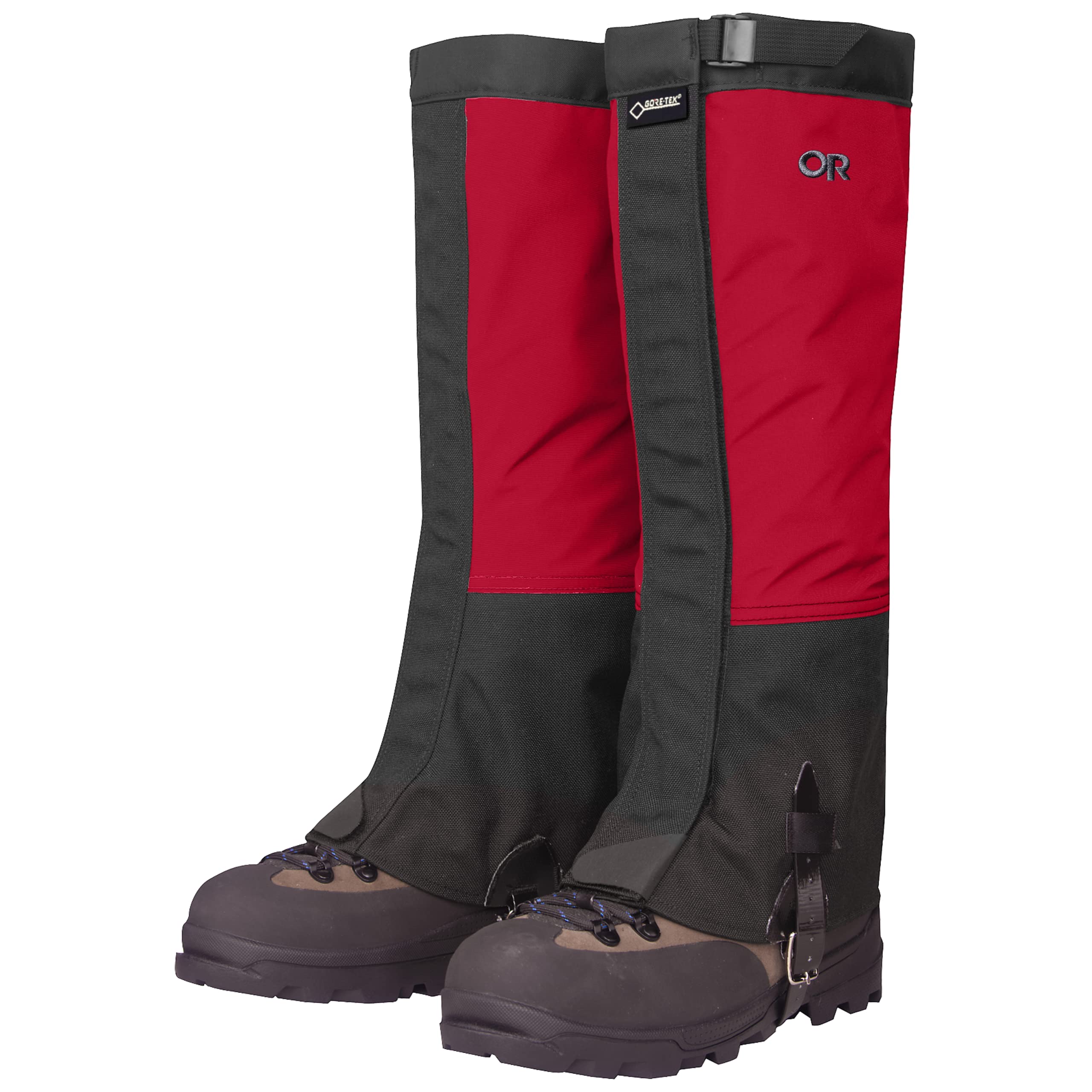 Outdoor Research Crocodile GORE-TEX gaiters, in action, ideal for wet trails and cold winds.