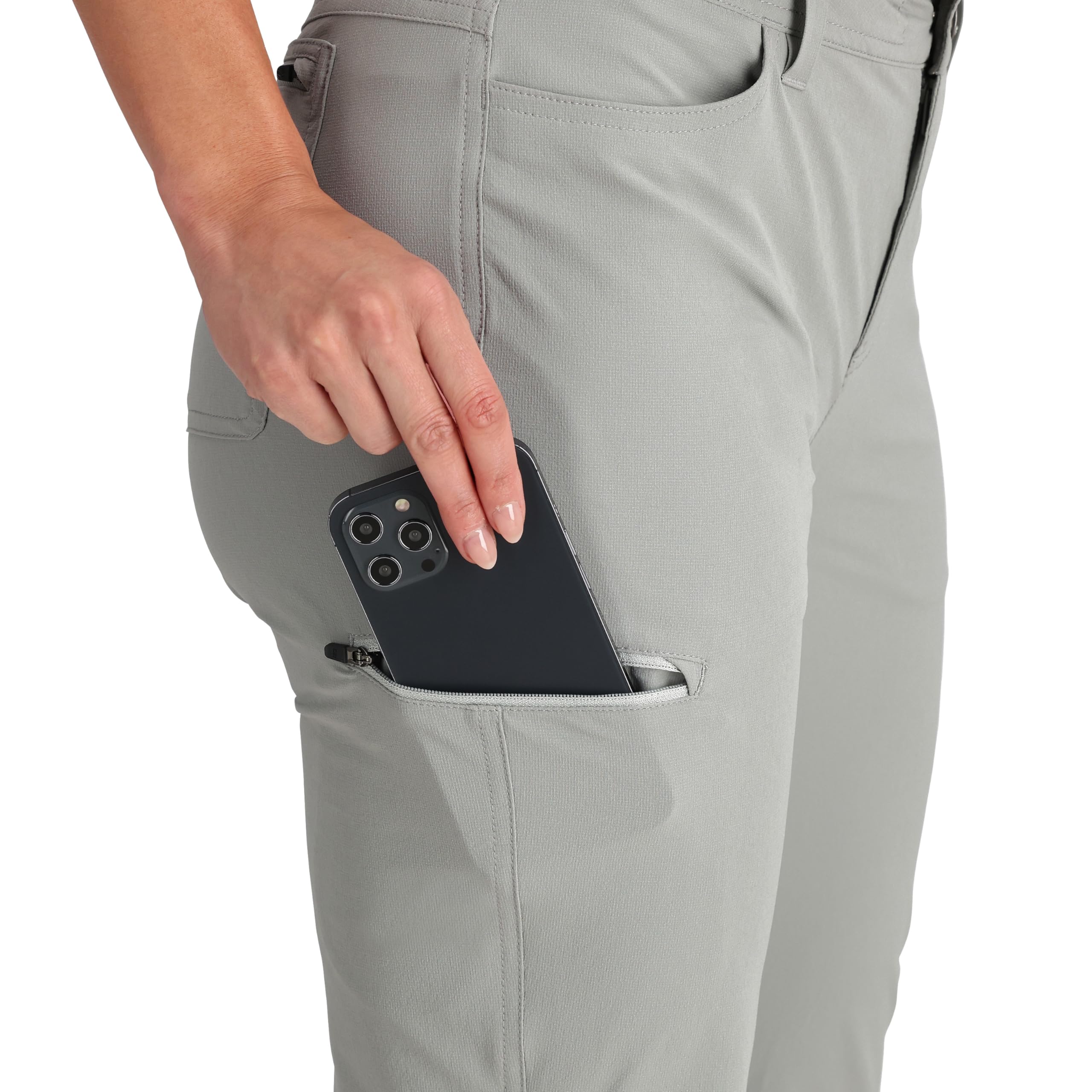Outdoor Research Ferrosi Pants short inseam fabric close-up; rugged stretch fabric detail
