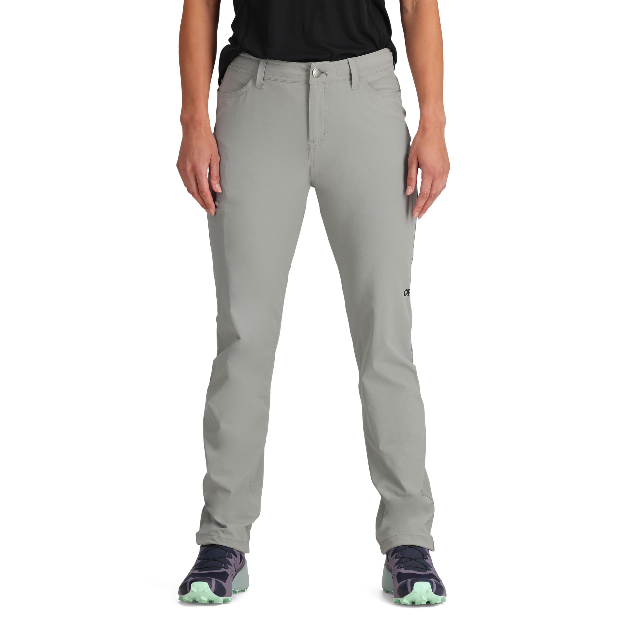 Outdoor Research Ferrosi Pants short inseam front view; lightweight, flexible fabric for active hiking