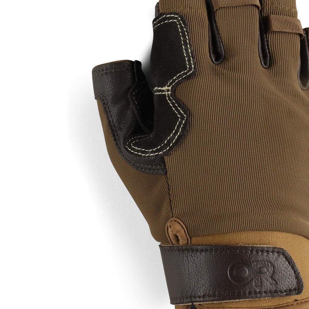 Outdoor Research Fossil Rock II gloves worn during activity highlighting dexterity and grip