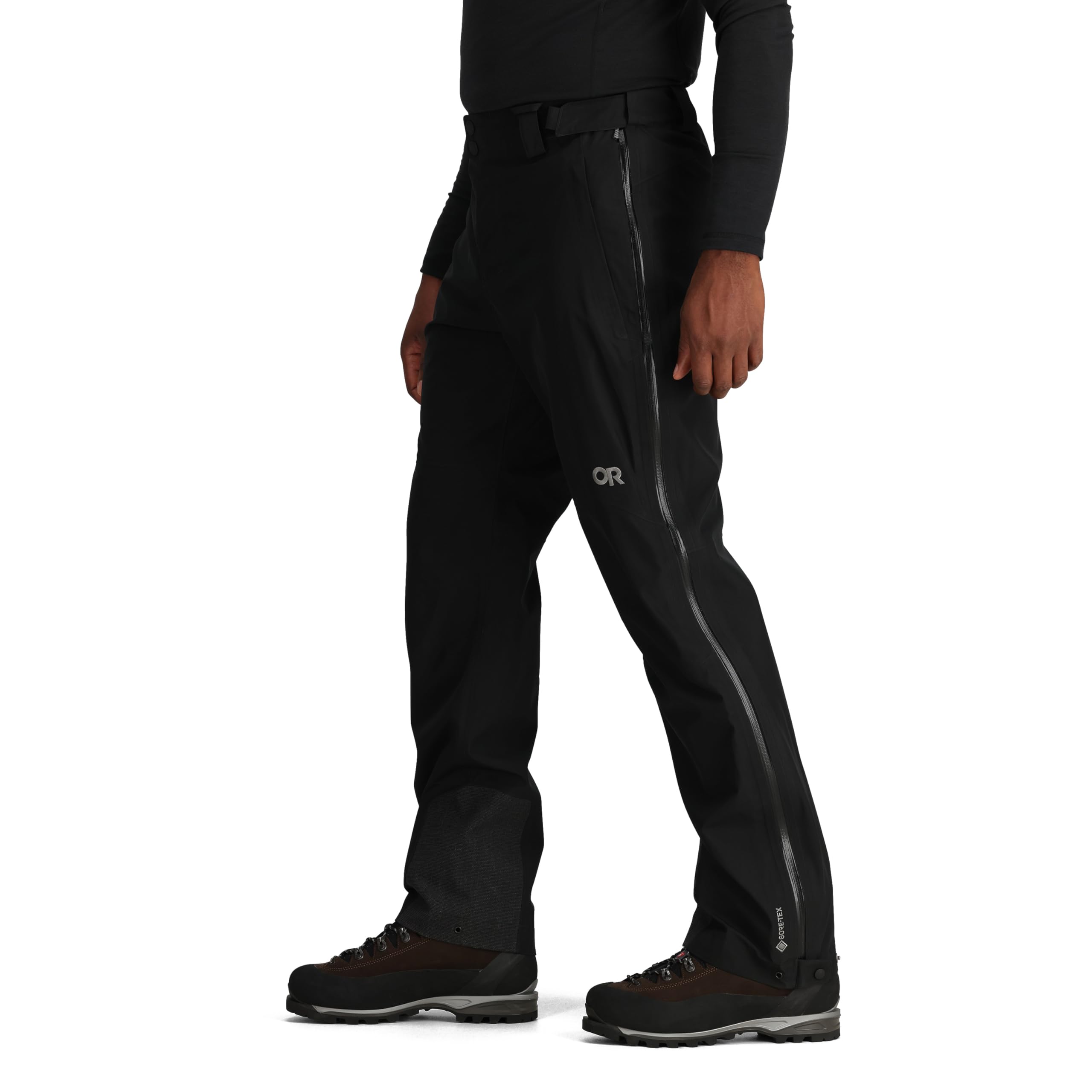 Outdoor Research Headwall Gore-Tex 3L pants zipper detail with Aquaguard zip