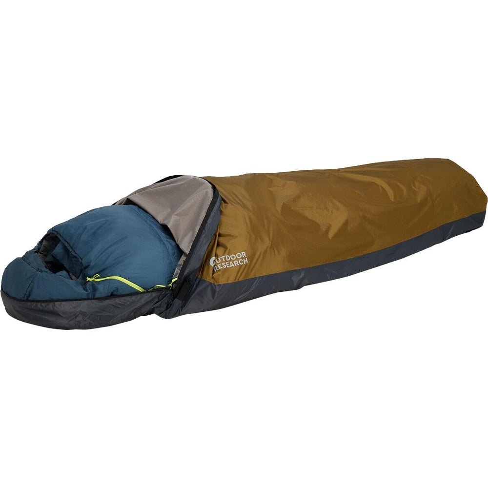 Outdoor Research Helium Bivy showing sealed seams for weather protection.