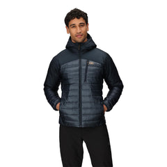 Outdoor Research Helium Down Hoodie Atlantic front view shows packable warmth for travel days