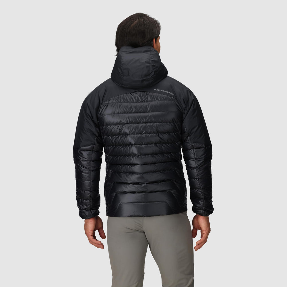 Outdoor Research Helium Down Hoodie interior pocket keeps gloves and electronics warm and secure.