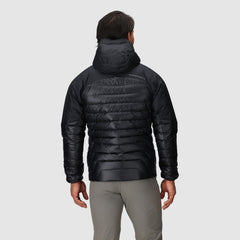 Outdoor Research Helium Down Hoodie interior pocket keeps gloves and electronics warm and secure.