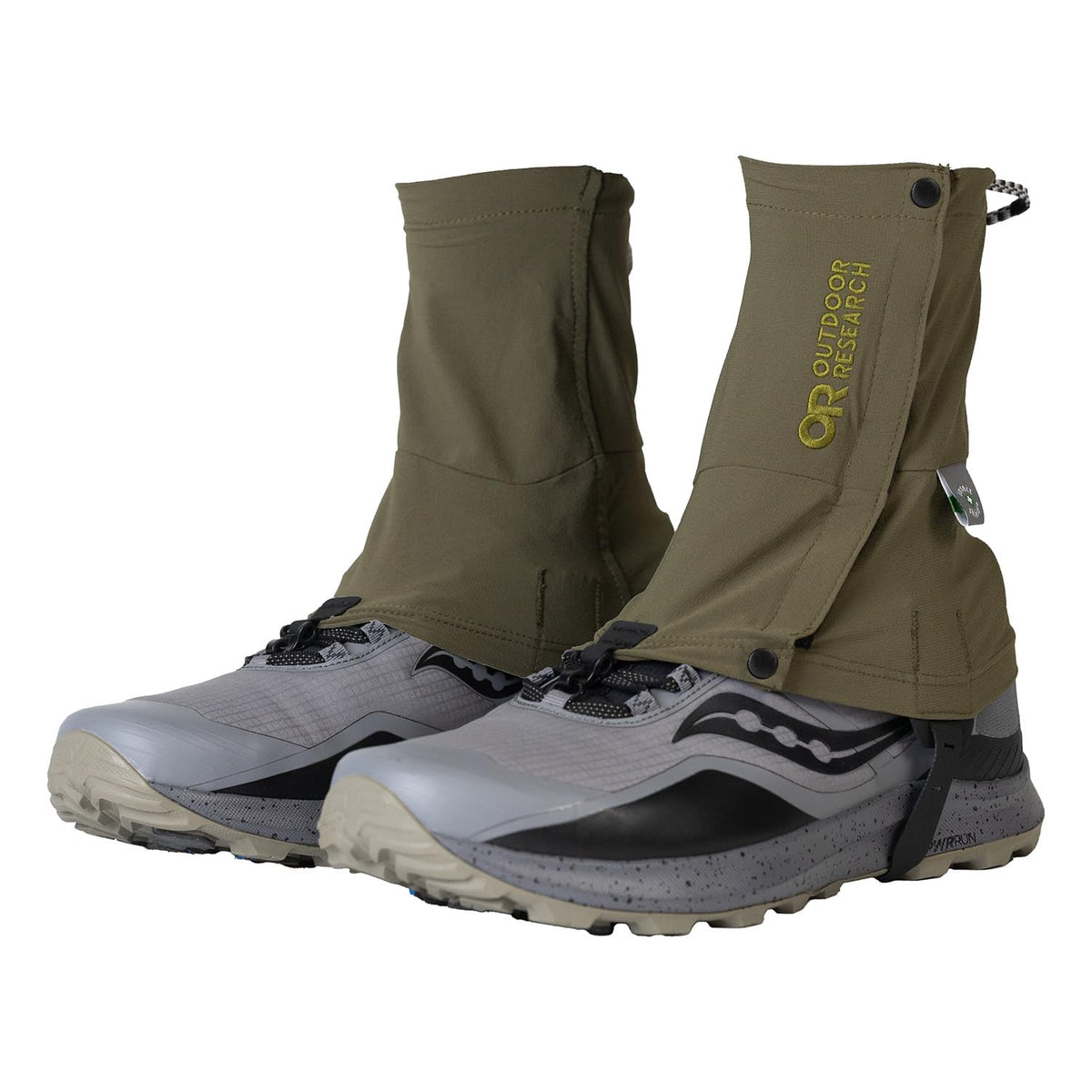 Outdoor Research Insect Shield Ferrosi Trail Gaiters front view showing lightweight protection on rugged trails.