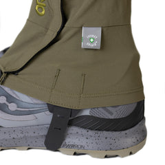 Outdoor Research Insect Shield Ferrosi gaiters on boot demonstrate wind and water resistance.