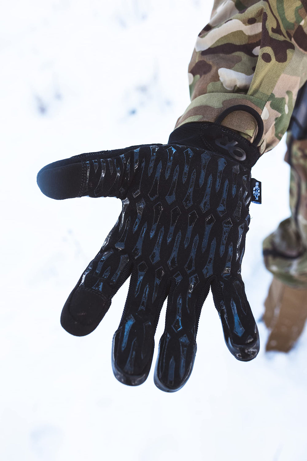 Outdoor Research Ironsight Sensor Gloves backhand view highlighting breathable, quick-drying design.