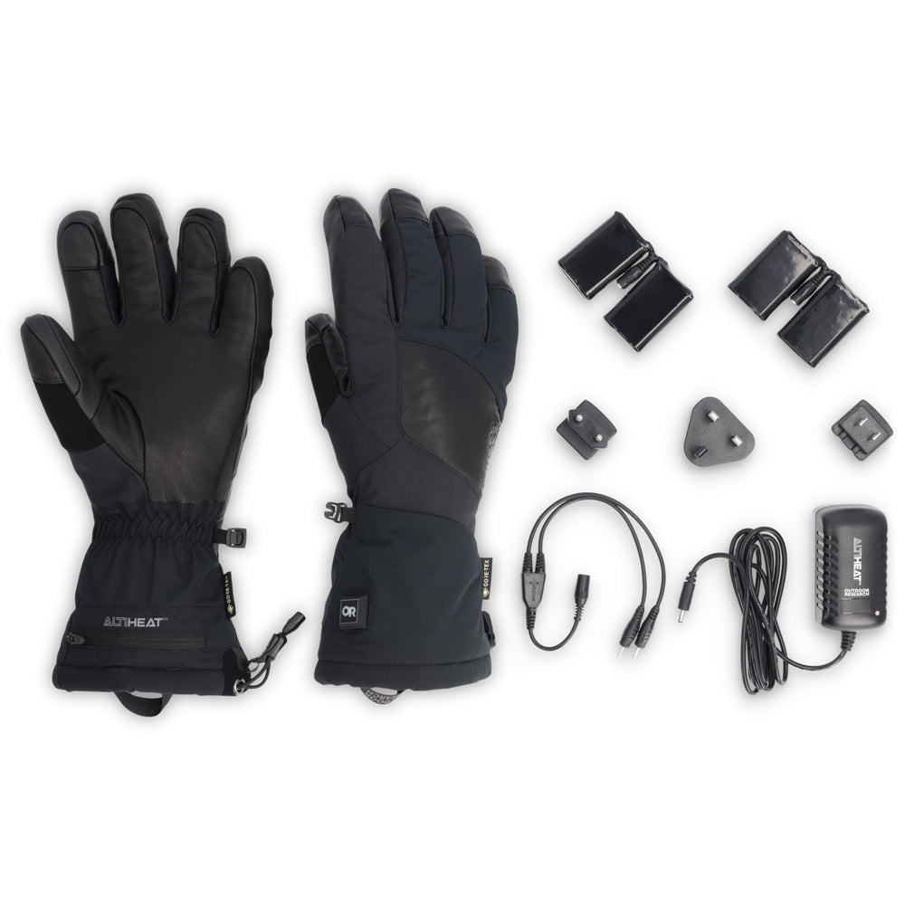 Outdoor Research Prevail heated gloves with zippered battery compartment for power access.
