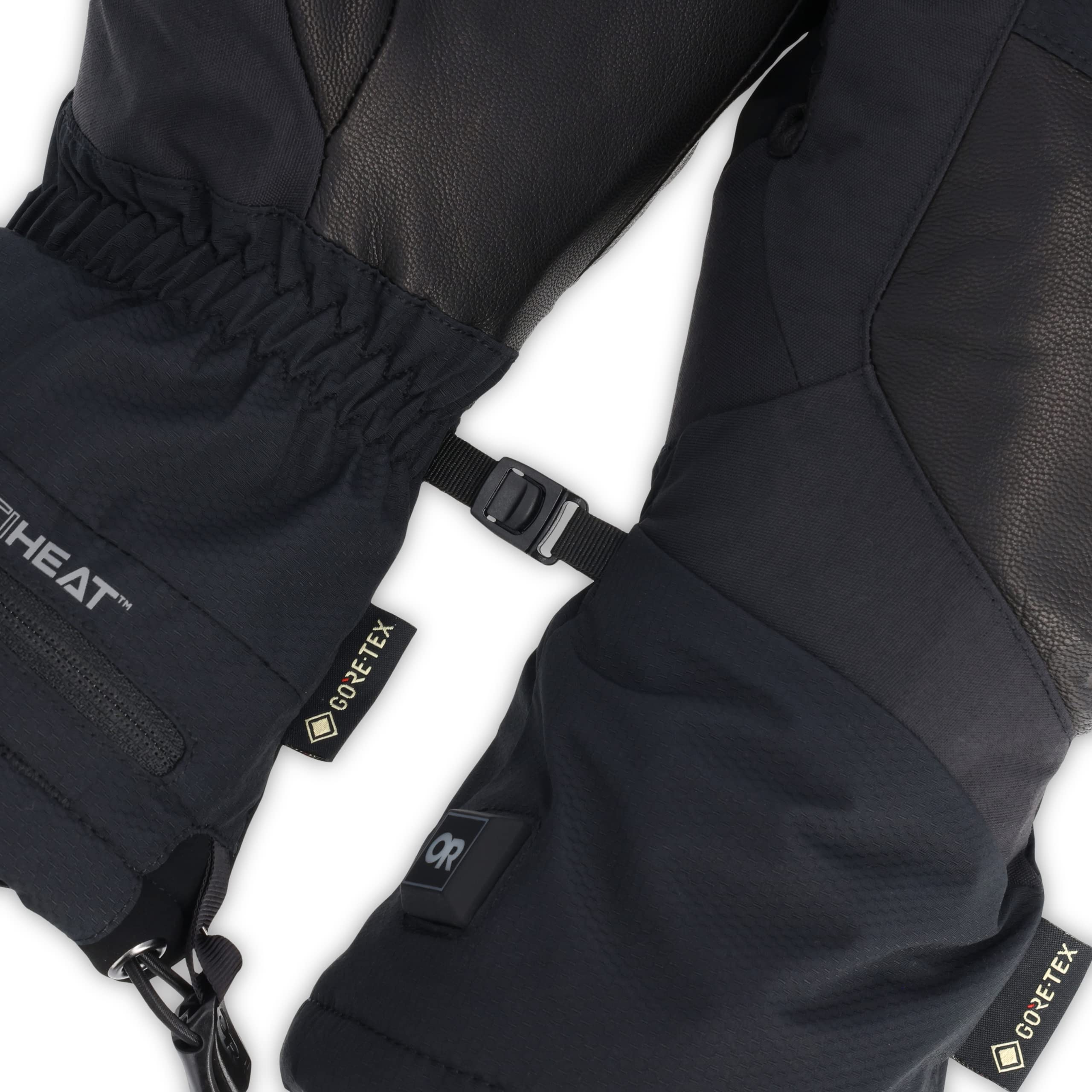 Outdoor Research Prevail heated gloves waterproof palm ensures reliable grip in snow.