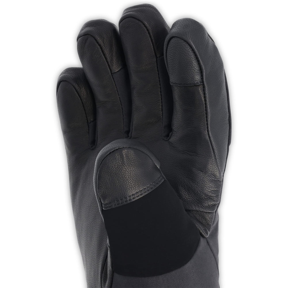 Outdoor Research Prevail gloves with leather palm enhance grip and durability.