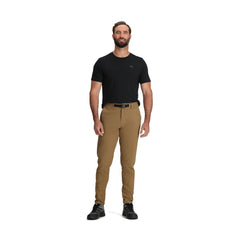 Outdoor Research Rialto fleece-lined pants fabric detail showing rugged texture and DWR.