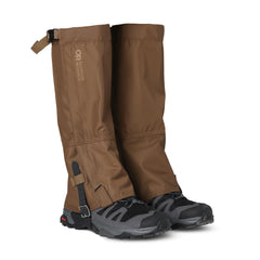 Outdoor Research Rocky Mountain High Gaiters II in coyote color protect your legs on rugged trails