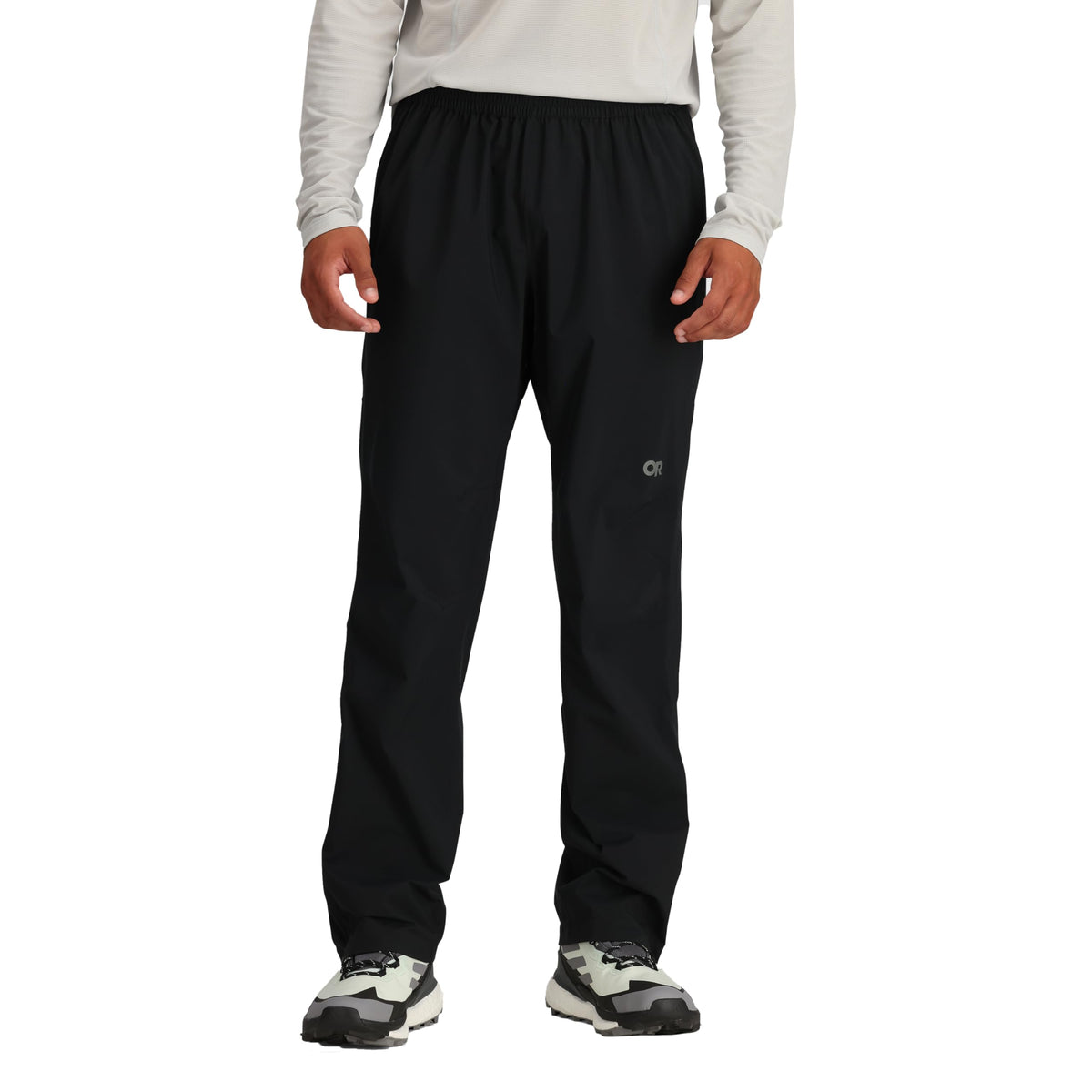 Outdoor Research Stratoburst pants front view with stretch for mobility.