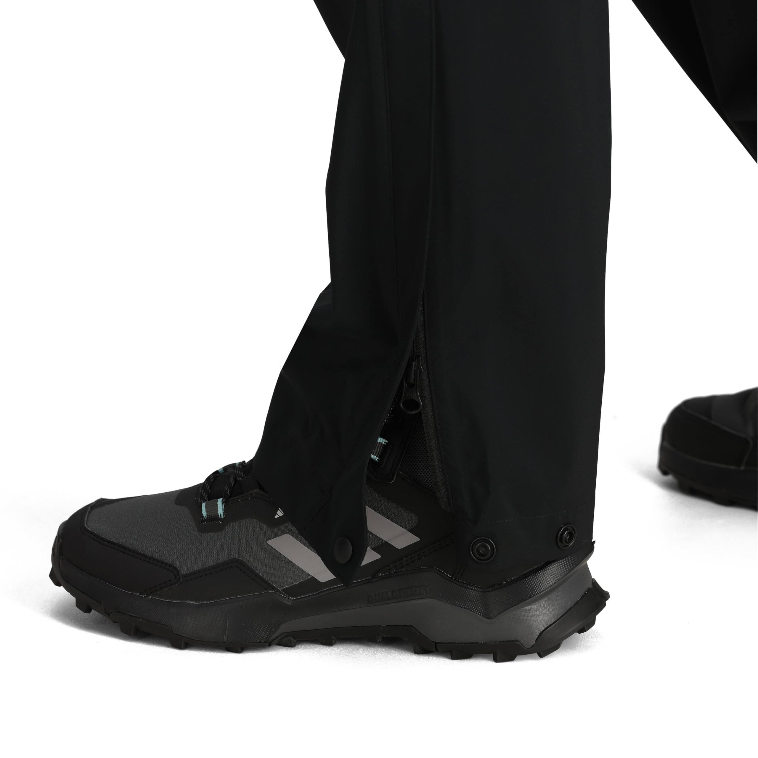 Outdoor Research Stratoburst Stretch Rain Pants material closeup showing durable 50D recycled fabric.