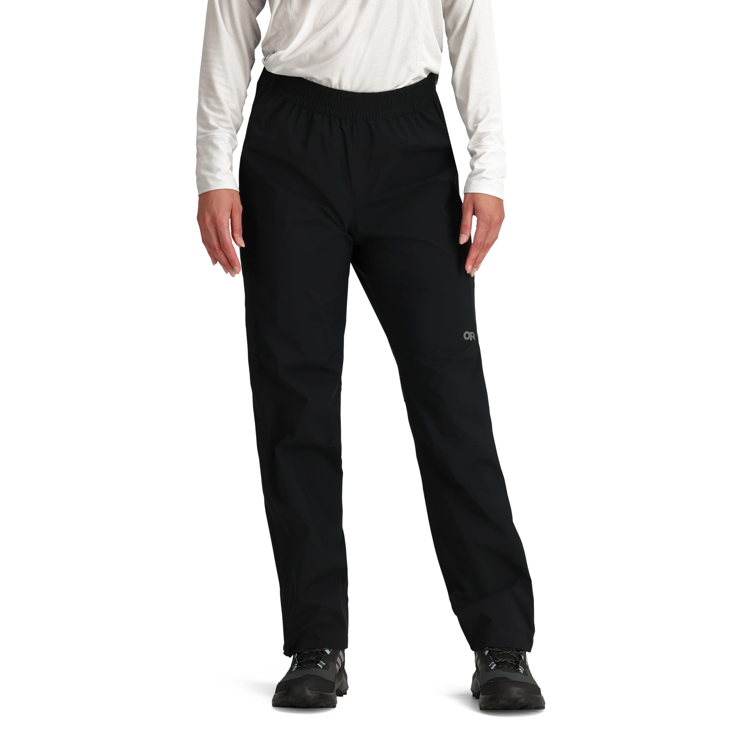 Outdoor Research Stratoburst Stretch Rain Pants front view showing waterproof shell and motion-friendly fit.