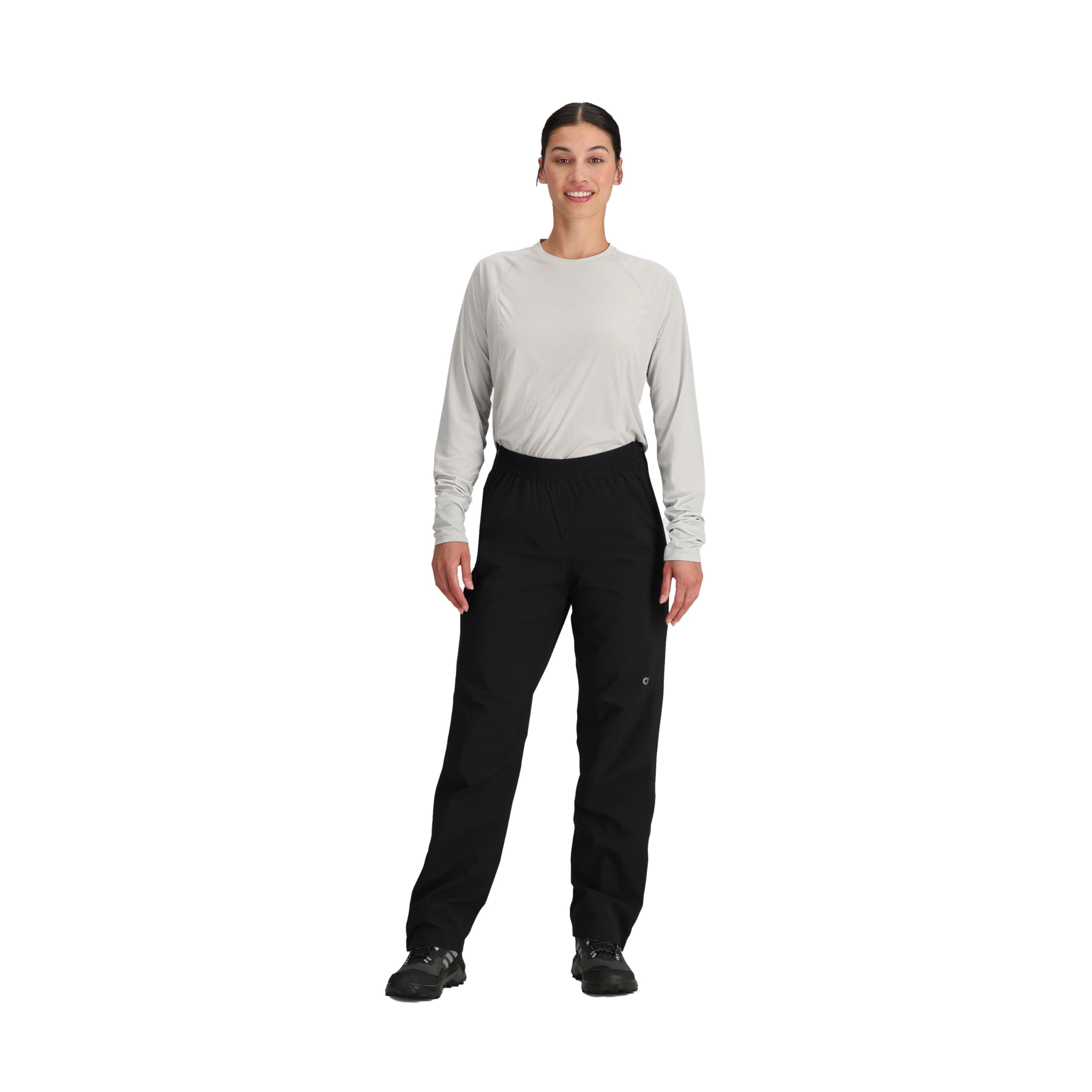 Outdoor Research Stratoburst Stretch Rain Pants packed compactly for backpacking trips.