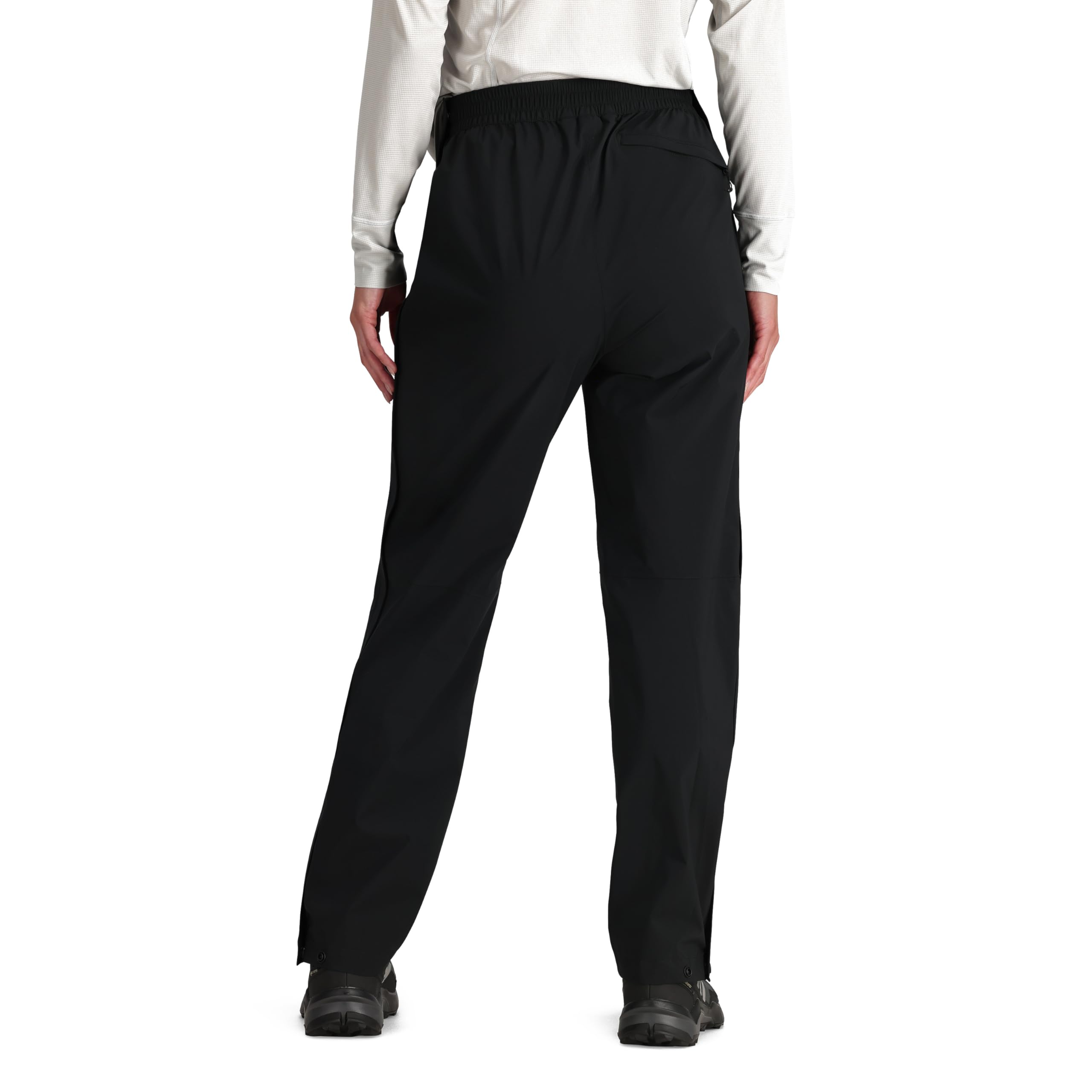 Outdoor Research Stratoburst Stretch Rain Pants side zip open for easy layering.