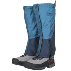 Outdoor Research Hel+G1661ium leg gaiters provide breathable waterproof protection on rugged trails