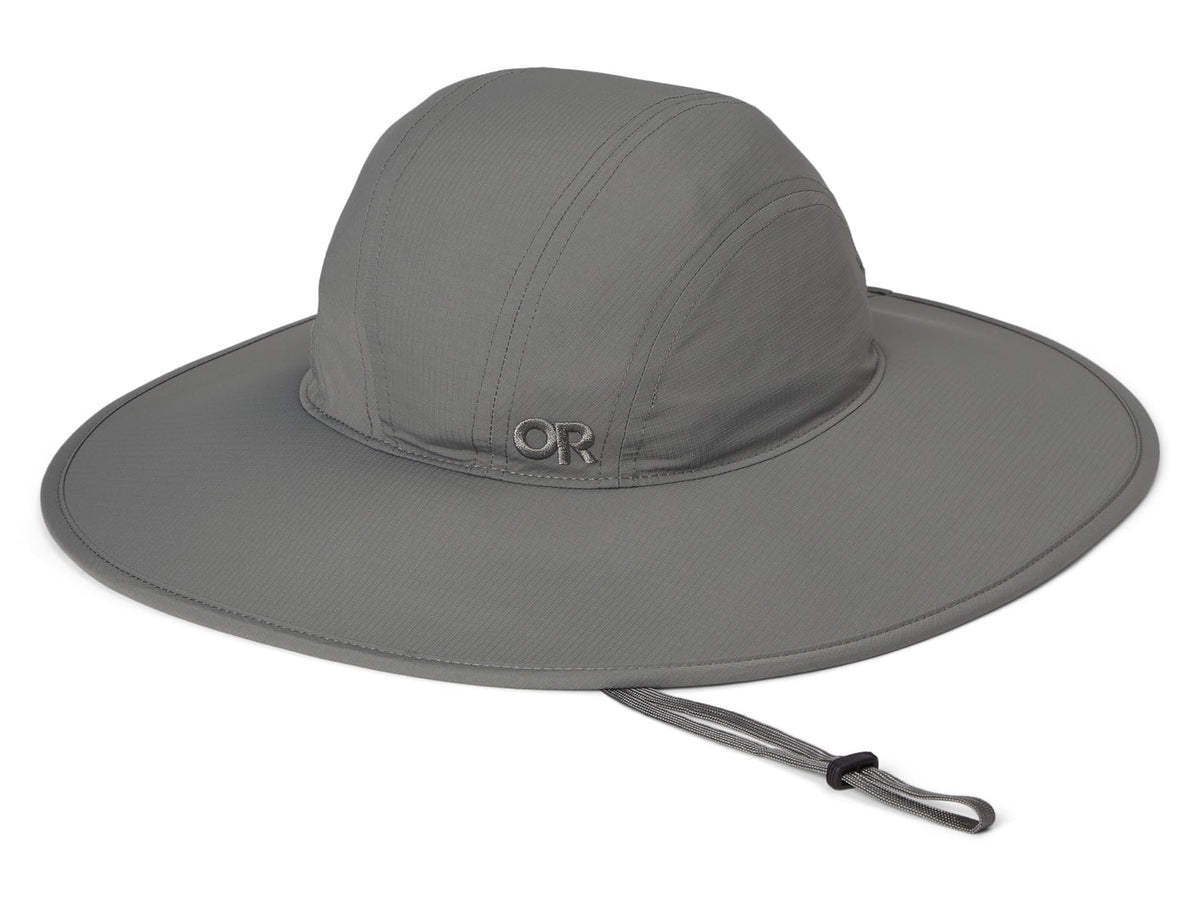 Outdoor Research Oasis Sun Hat Pewter front view with UPF 50+ shade