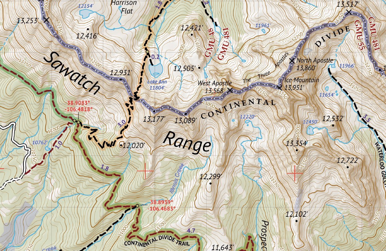 Outdoor Trail Maps Collegiate Peaks folded size fits pocket for on-trail use.
