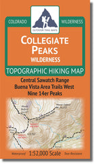 Outdoor Trail Maps Collegiate Peaks front cover shows a waterproof, pocket-friendly topo guide for trails.