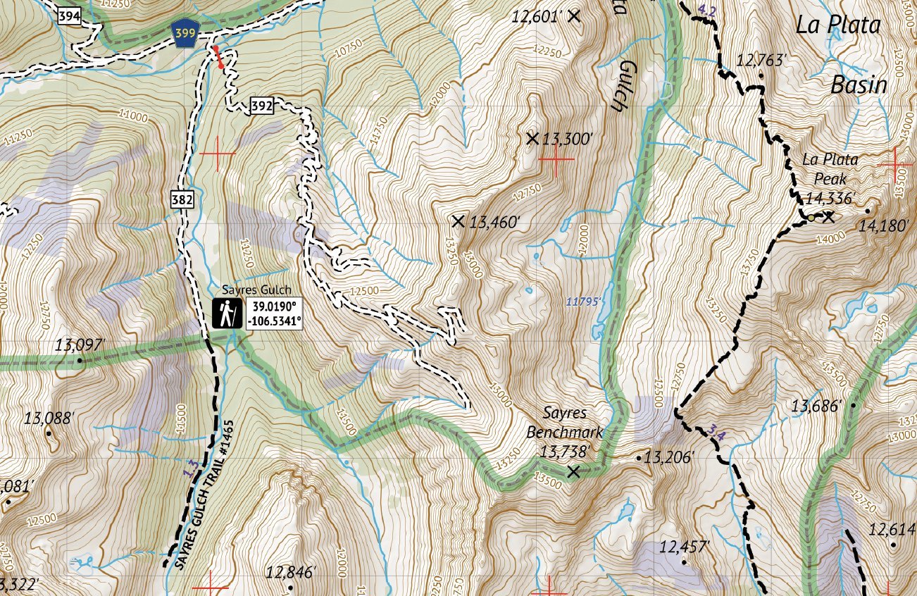 Outdoor Trail Maps Collegiate Peaks GPS coordinates support device navigation on the go.