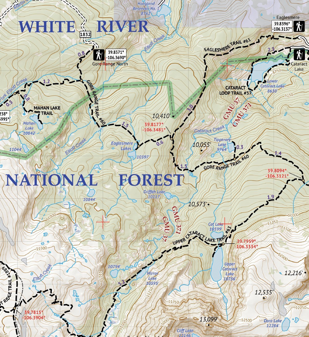 Outdoor Trail Maps Eagles Nest Wilderness Gore Range detail helps orient hikers at junctions.