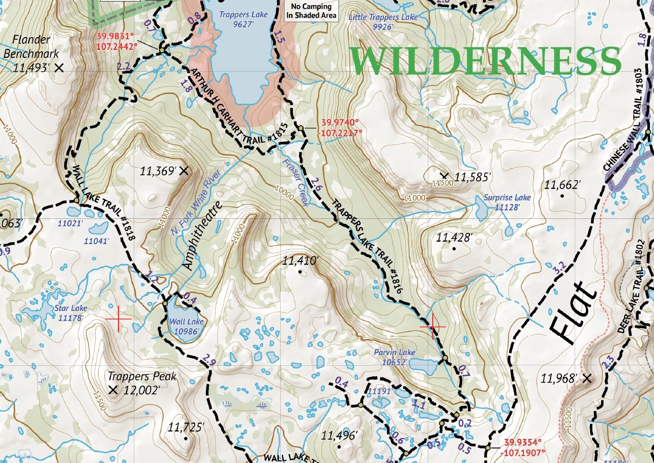 Outdoor Trail Maps Flat Tops Wilderness map shows trail segments clearly for planning.