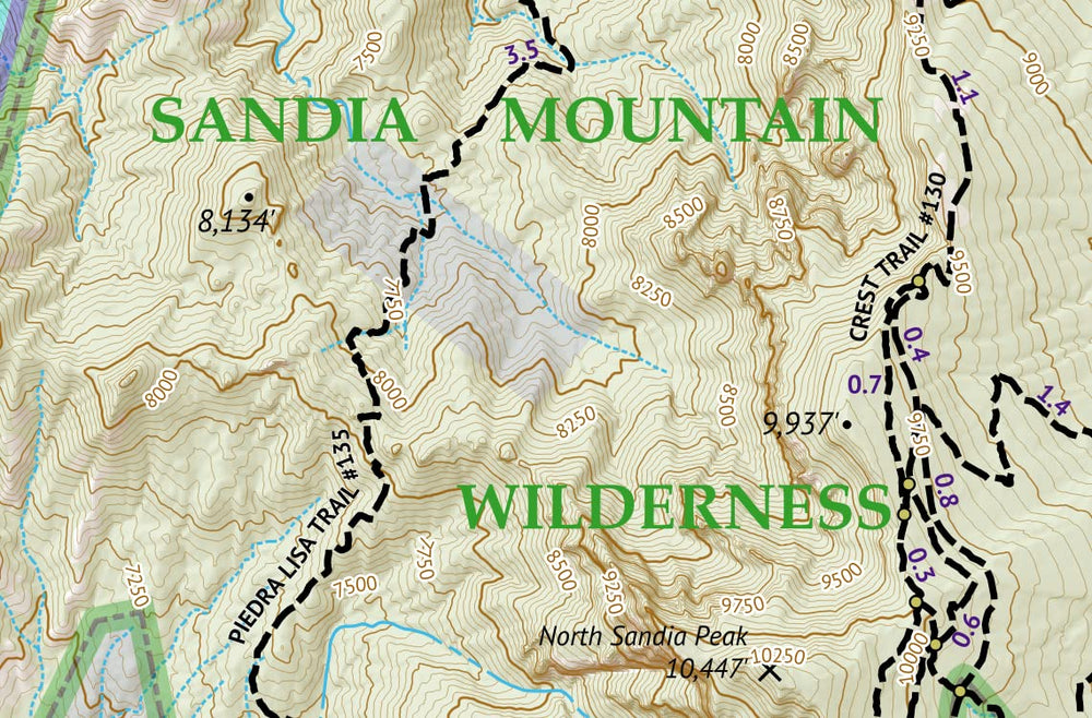 Outdoor Trail Maps Gila Wilderness West map for route planning and distances