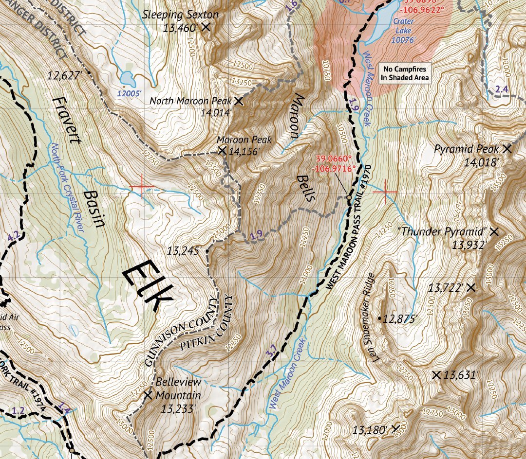 Outdoor Trail Maps Maroon Bells compact pocket size fits easily in a pack.