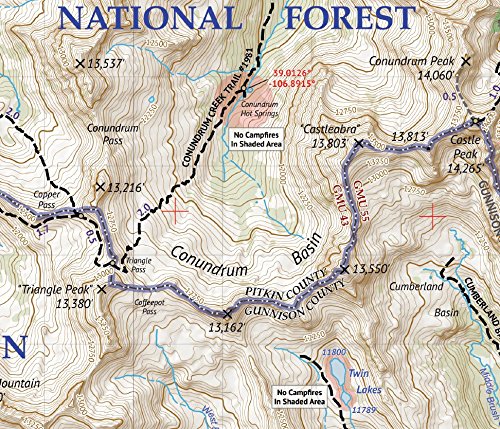 Outdoor Trail Maps Maroon Bells includes segment distances for straightforward trail planning.