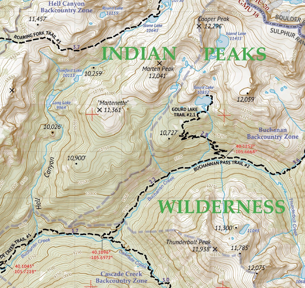Outdoor Trail Maps Middle Saint Vrain area topo for trail planning.
