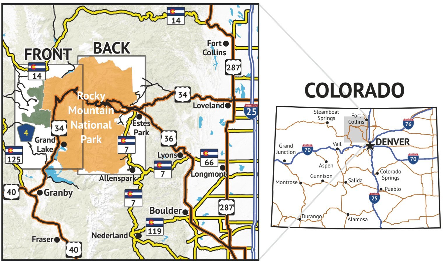 Outdoor Trail Maps Rocky Mountain National Park trail distances aid planning