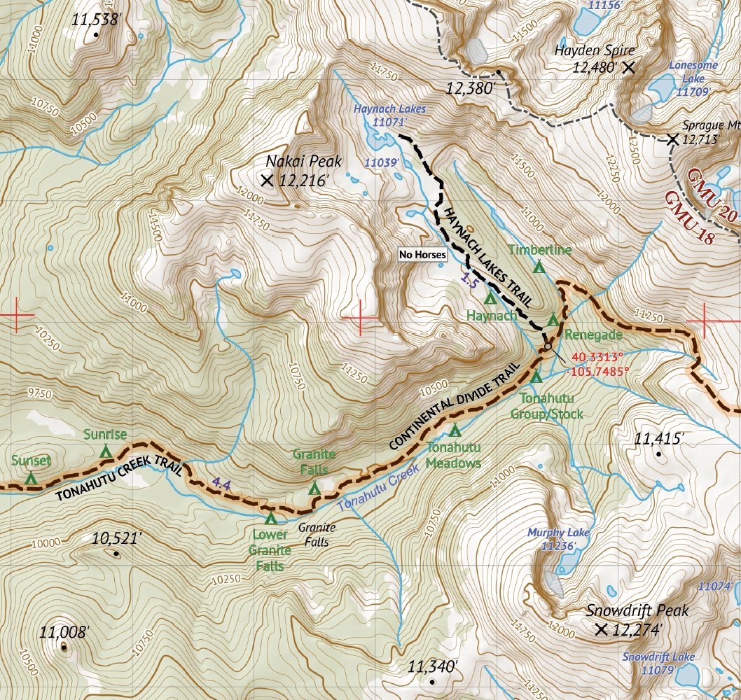 Outdoor Trail Maps Rocky Mountain National Park trailhead GPS coordinates for device syncing
