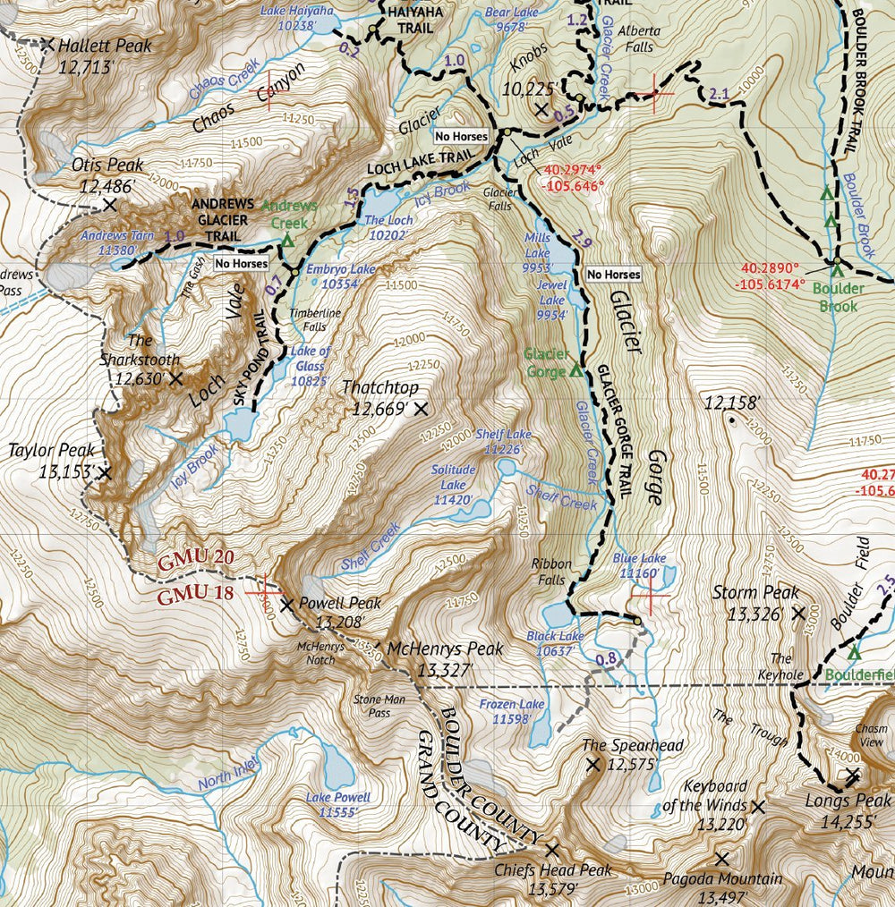 Outdoor Trail Maps Rocky Mountain National Park western half view aids Grand Lake access