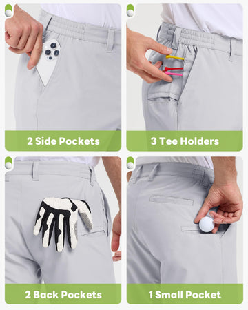 Outdoor Ventures men's golf shorts pocket closeup in sliver grey showing versatile storage