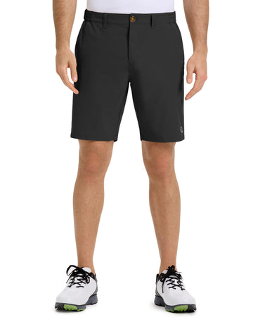 Outdoor Ventures men's golf shorts 9 inch inseam — front view shows a sleek flat-front design for on-course comfort.