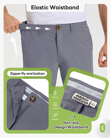 Outdoor Ventures mens golf shorts 9-inch inseam showing versatile length for activity.