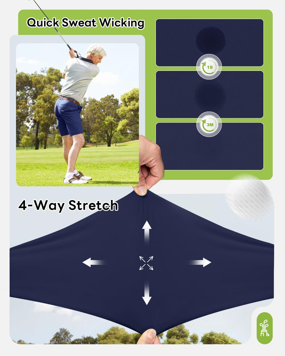 Outdoor Ventures men's golf shorts elastic waistband with belt loops for secure fit.