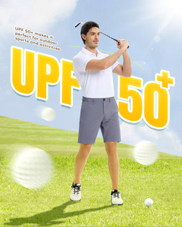 Outdoor Ventures mens golf shorts side view highlighting stretch and slim silhouette.
