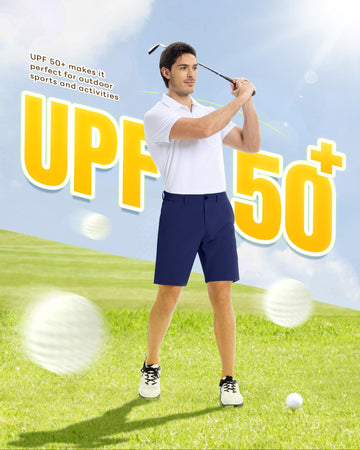 Outdoor Ventures men's golf shorts UPF 50+ shield from sun on the course.