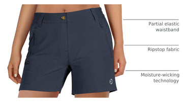 Outdoor Ventures women's hiking shorts ripstop weave detail highlighting wear resistance and breathability