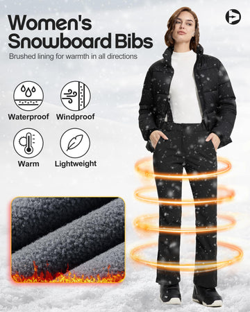 Outdoor Ventures women's ski bibs windproof outer layer blocks cold gusts.