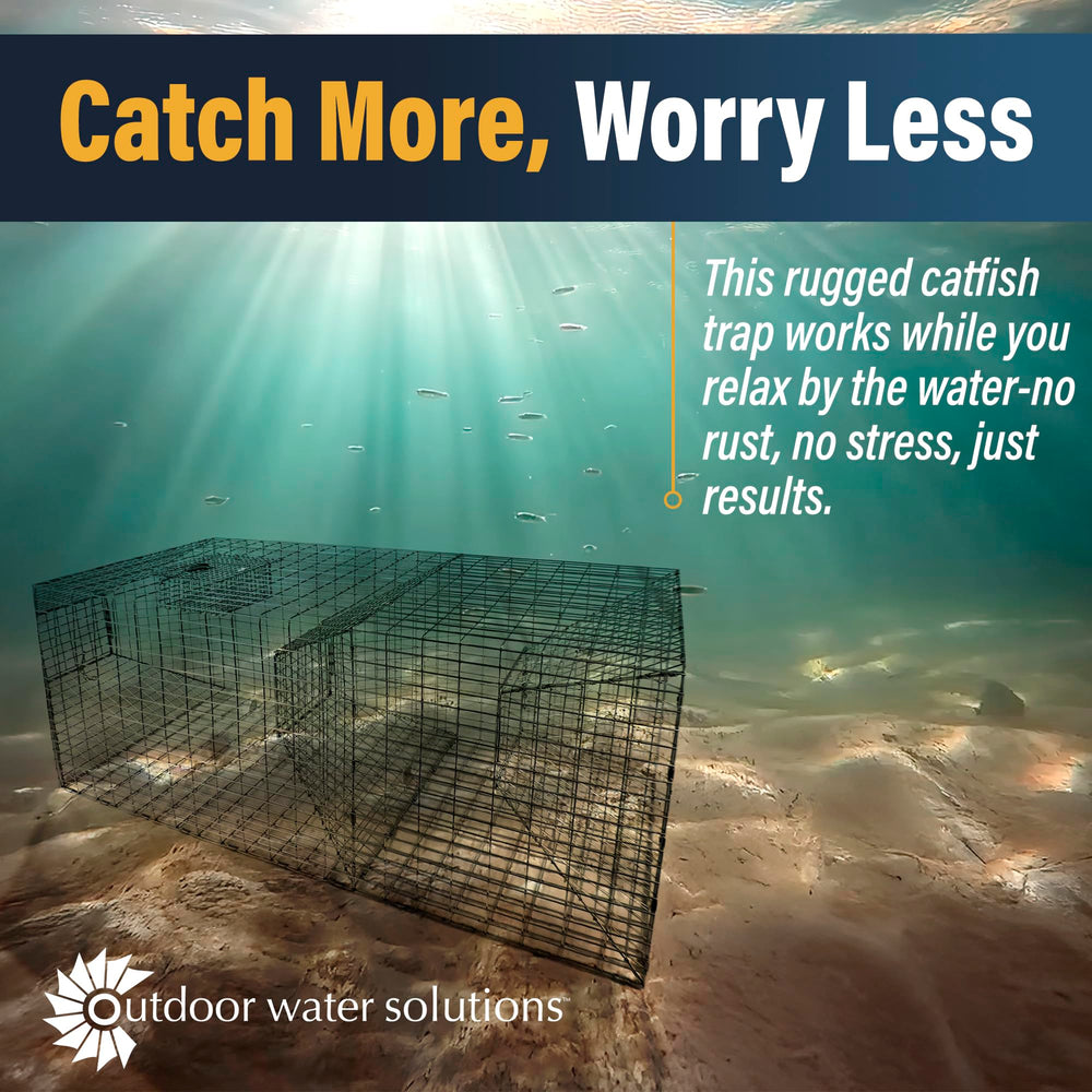 Outdoor Water Solutions Catfish Trap made from galvanized wire for durability.