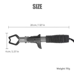 Close-up of secure-locking fish gripper on fishing pliers