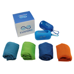 OutdoorHero Evapor8 towel front view with 4-pack, ideal for quick cooling during workouts.